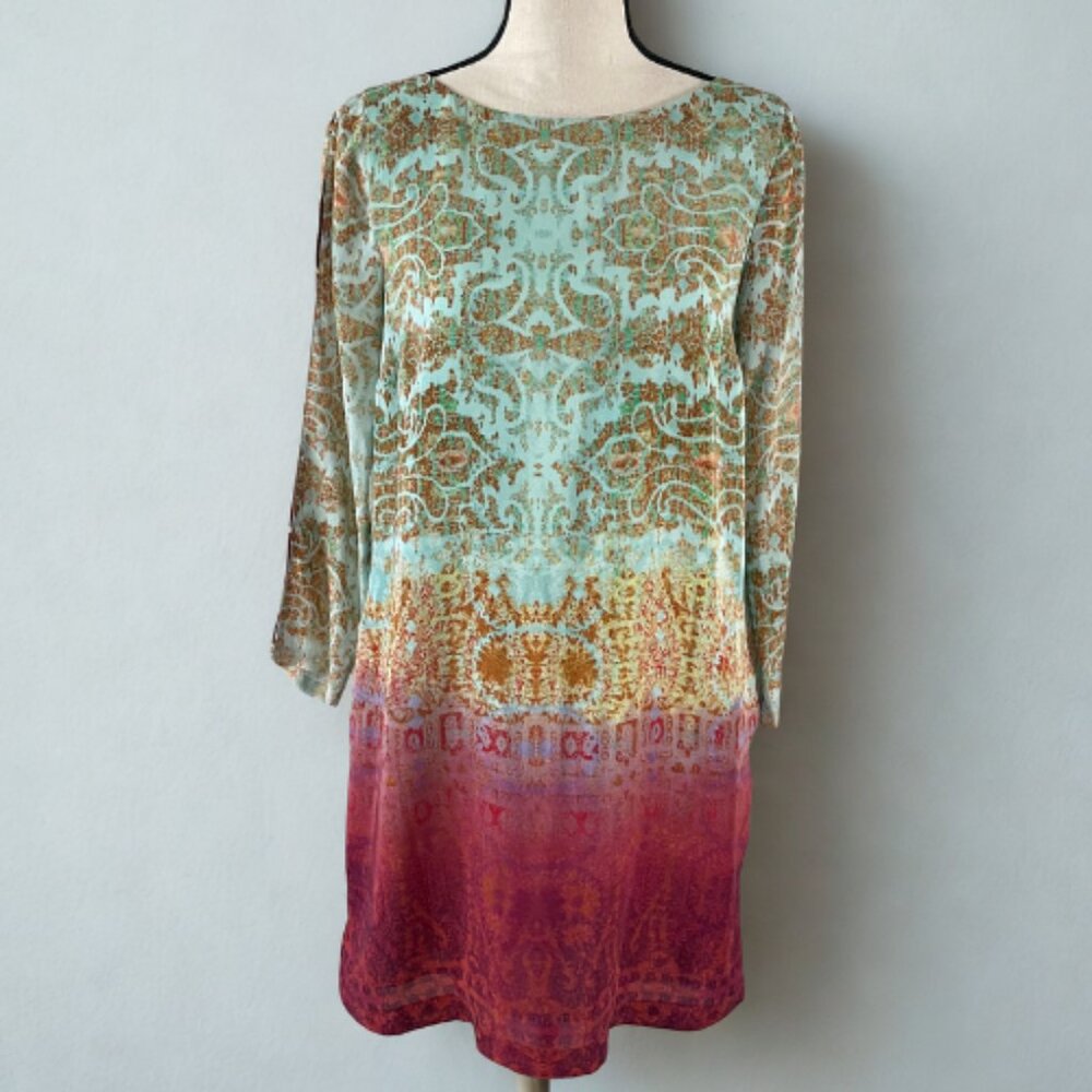 Maeve by Anthropologie Silk Shift Dress XS - Ombré Boho - Cutout Sleeves - EUC